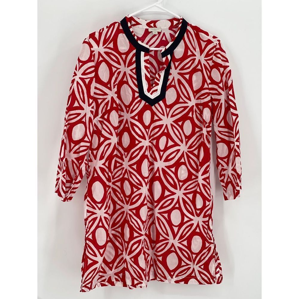 Talbots Tunic V Neck Beach Coverup Top Women Size Medium Red White Blue July 4th